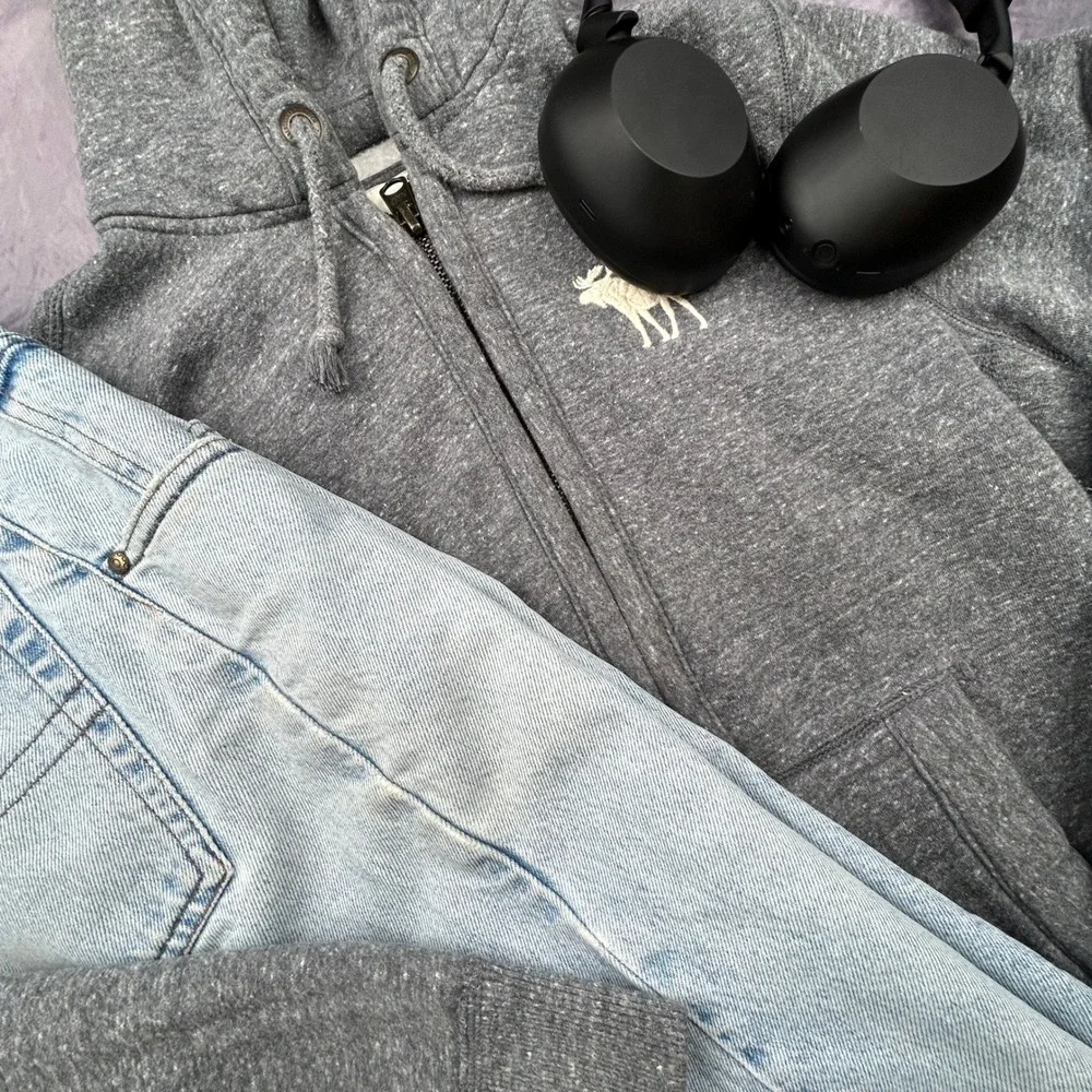 Abercrombie & Fitch Mens S Heather Grey Full Zip Hoodie Moose Logo‎ Y2K Vintage